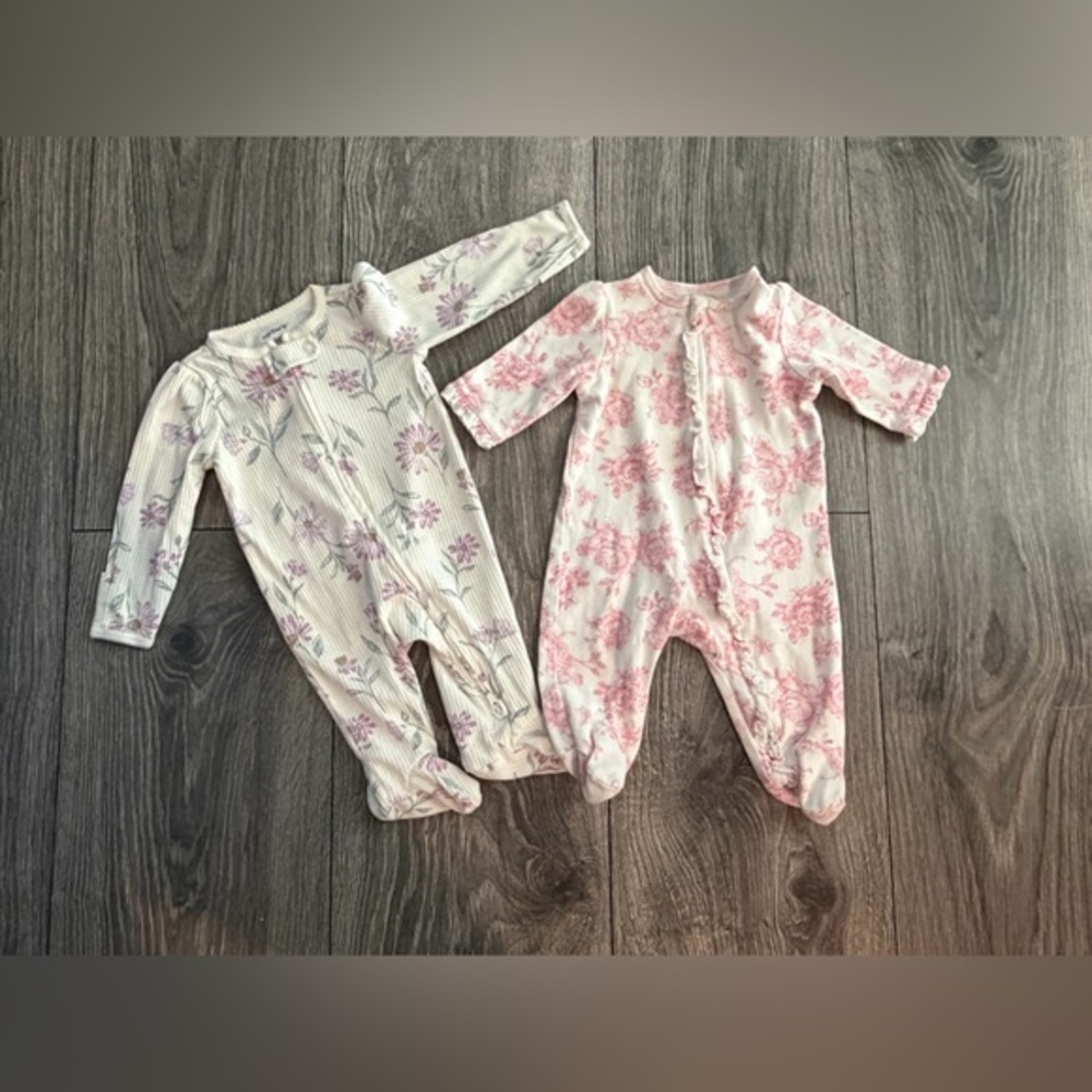 Little Me Pink & Purple Carter’s Floral 2 Pieces Set Size 3 M Zipper
